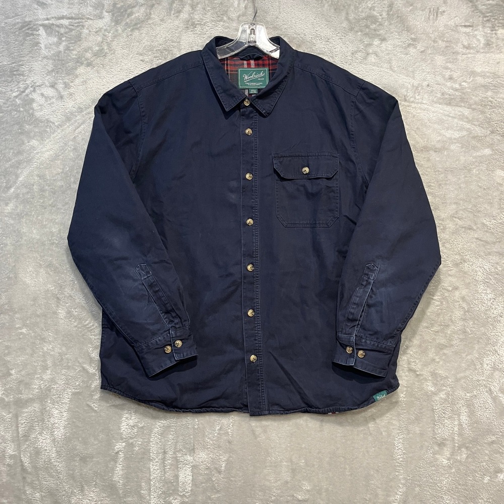 Woolrich Shirt Jacket Mens XXL Navy Blue Plaid Lined Cotton Canvas Shacket